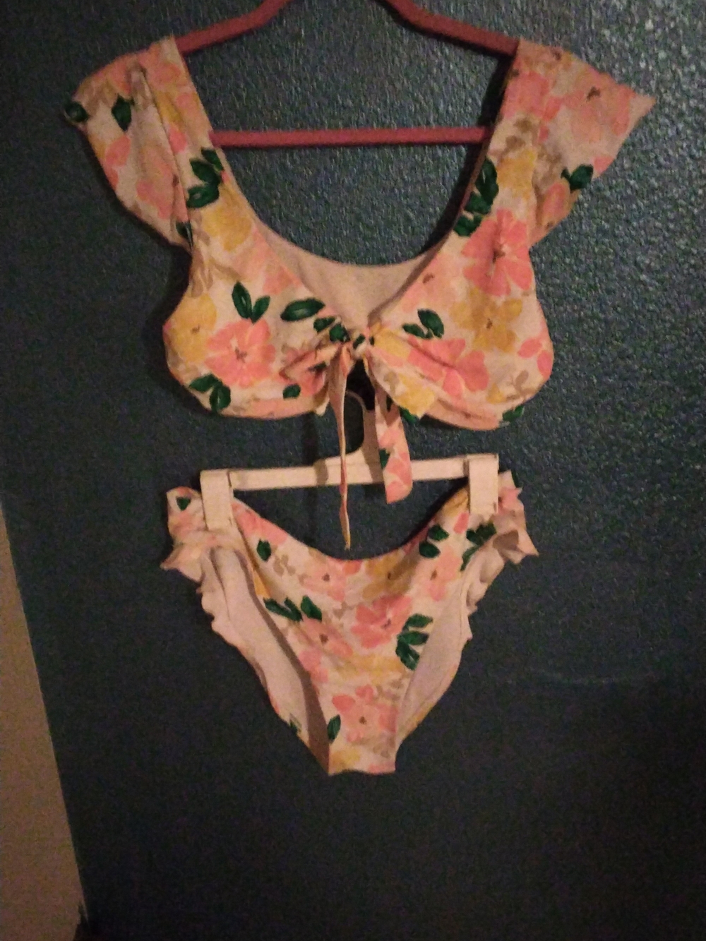 Floral Tie-Front Bikini Set in Peach & Green